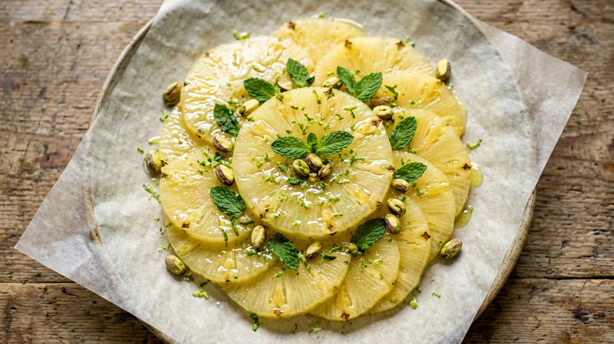 Carpaccio di ananas con lime e menta