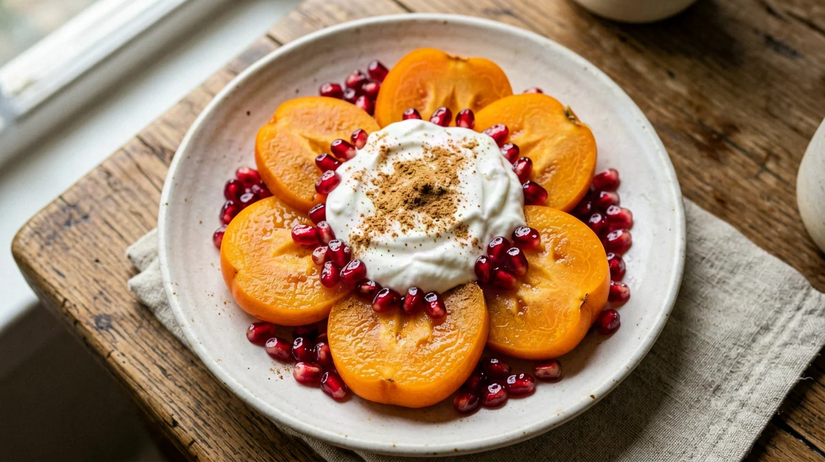 Insalata di cachi e melagrana con yogurt