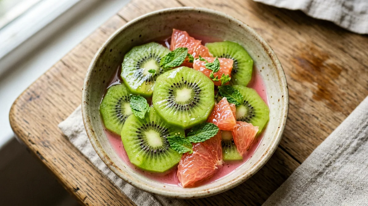 Insalata di kiwi e pompelmo rosa alla menta