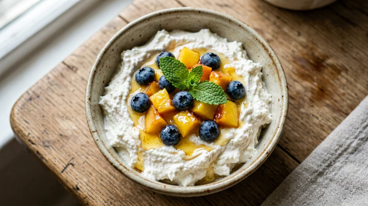 Summer fruit cup with cottage cheese and mint