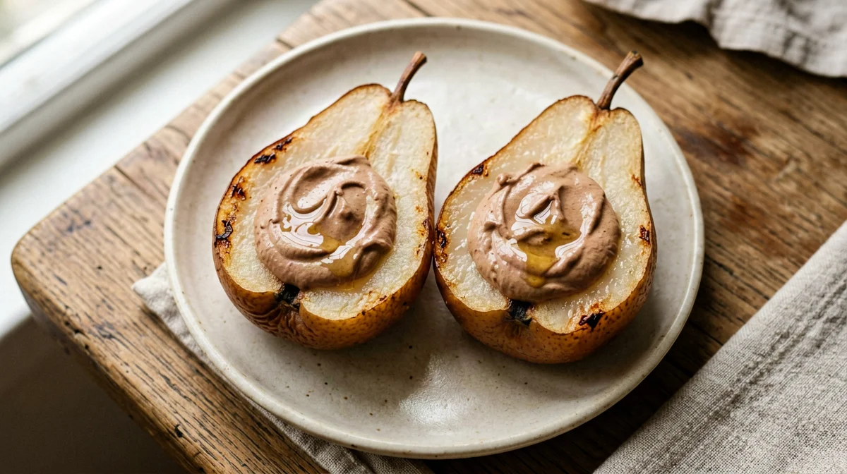 Baked pear with cocoa ricotta