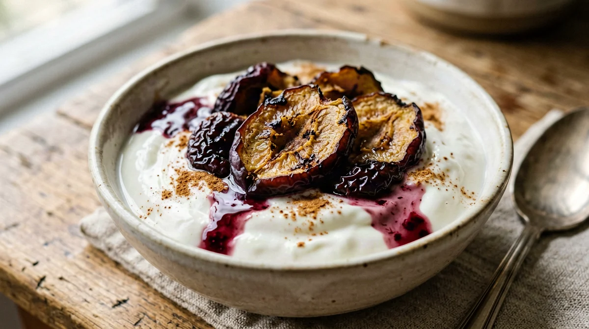 Prugne al forno con yogurt e cannella