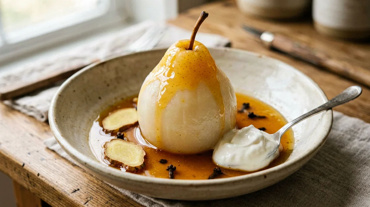 Ginger and orange poached pear