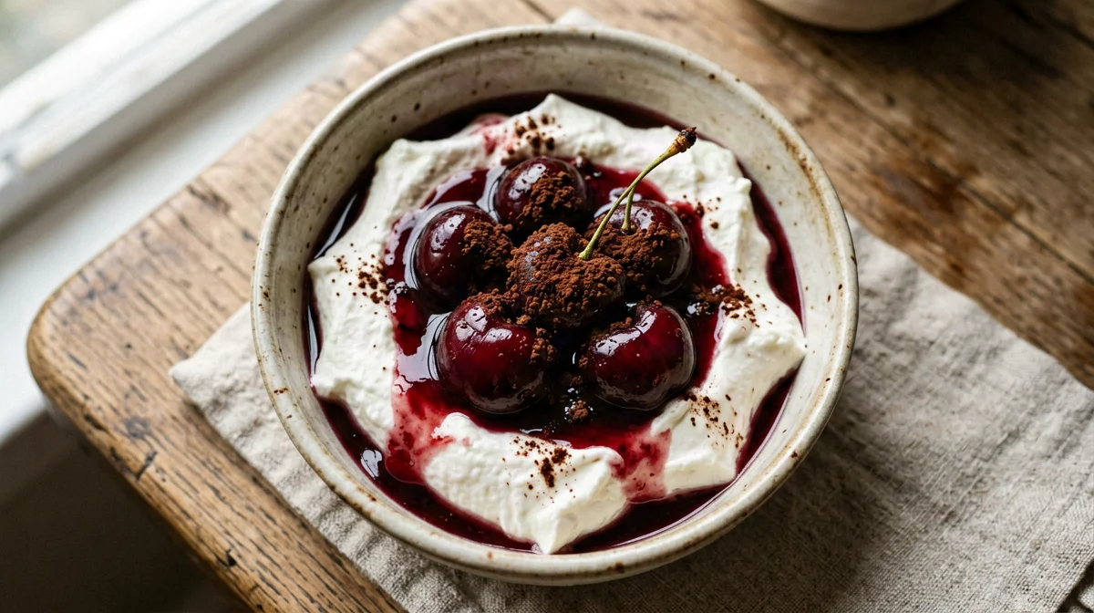 Ciliegie calde con ricotta e cacao