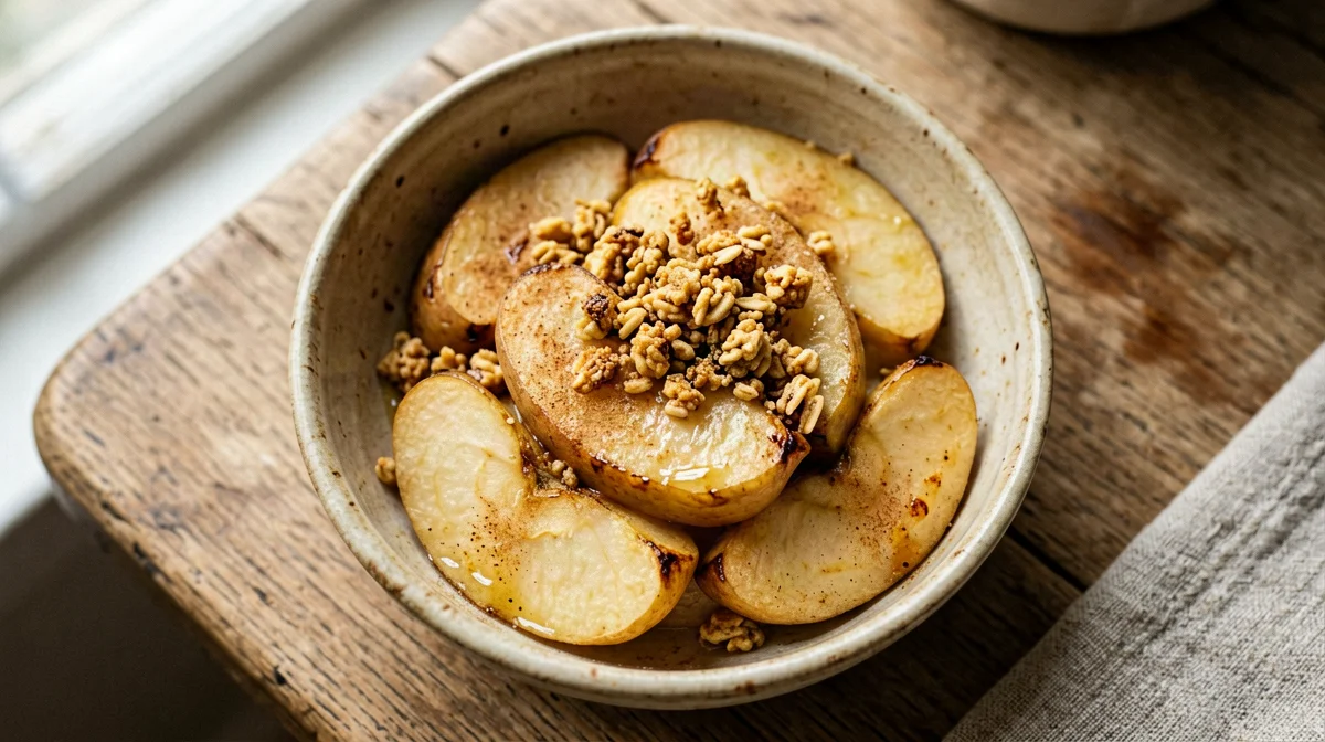 Pan-fried cinnamon apples with granola