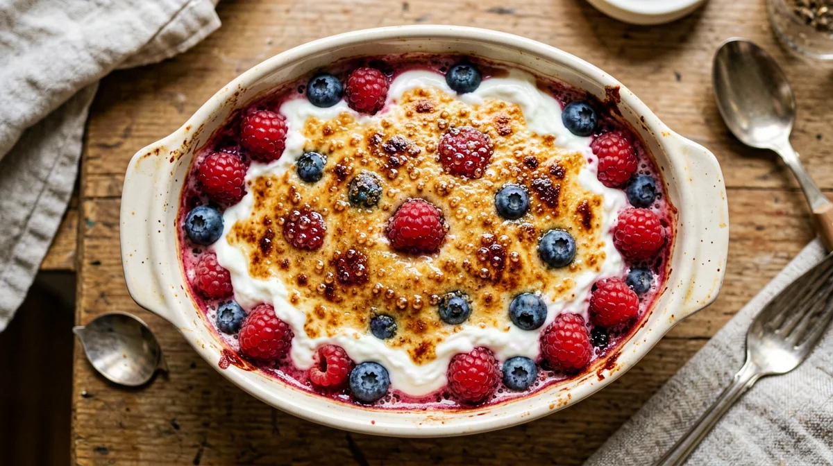 Berry and yogurt gratin