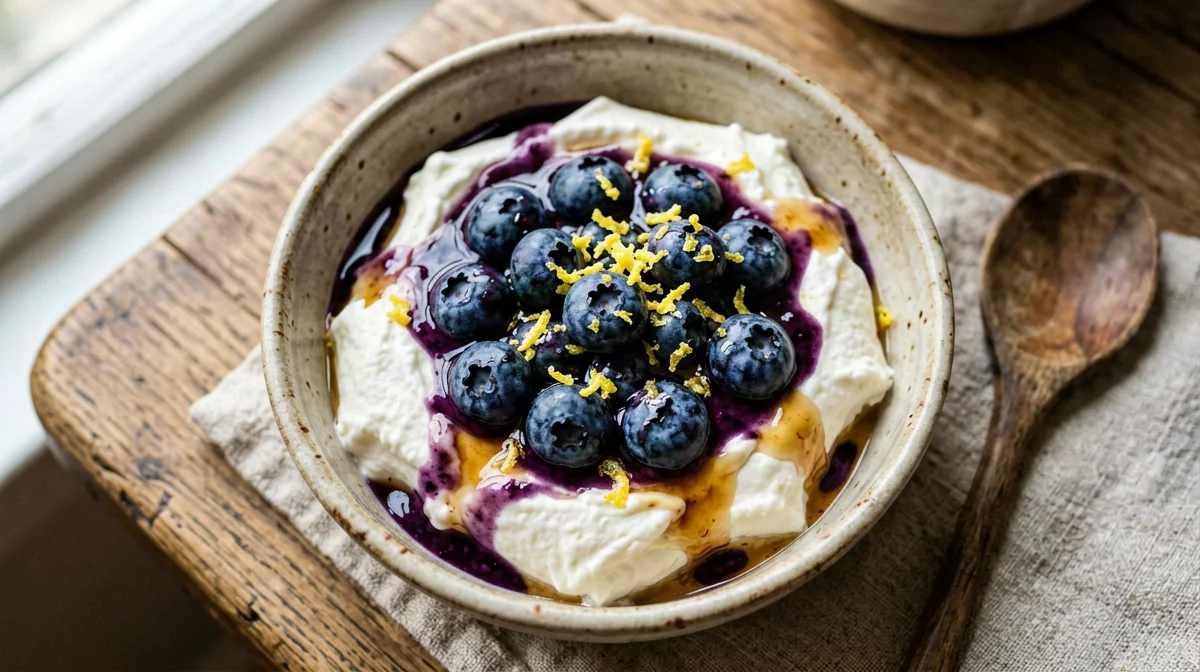 Mirtilli caldi al limone con ricotta