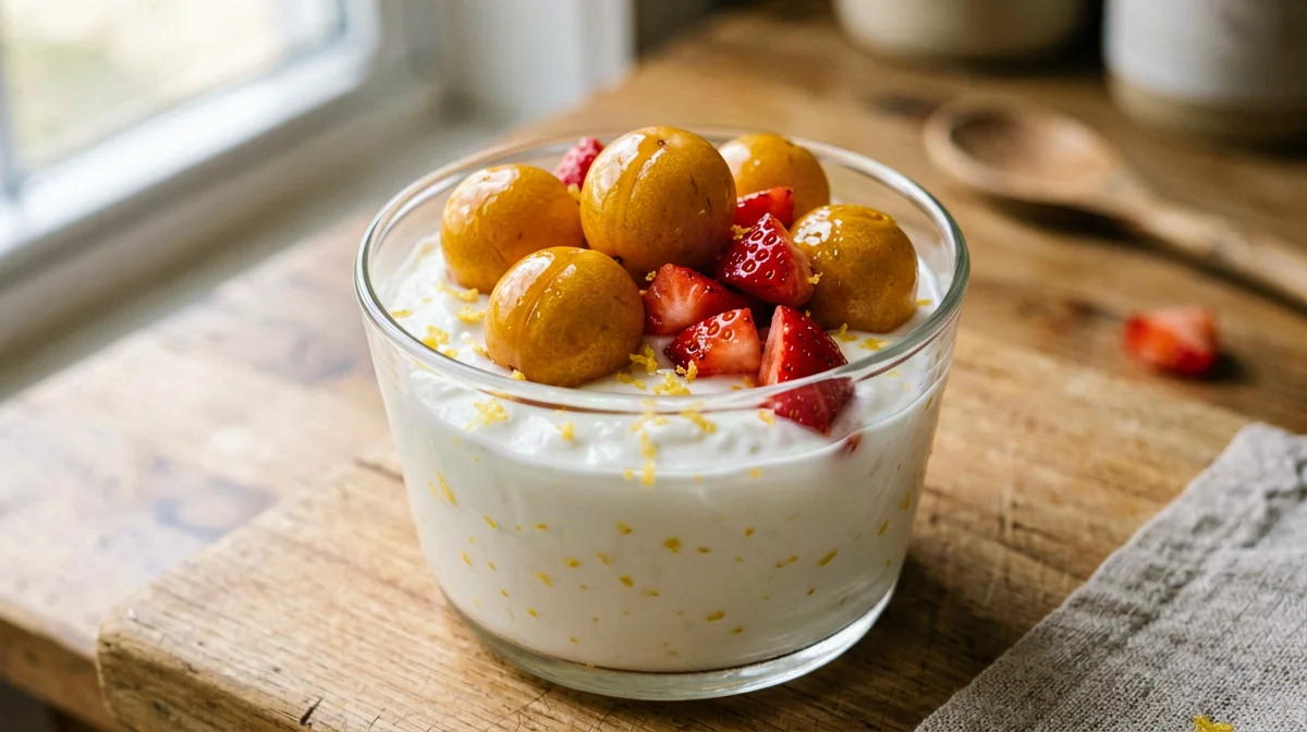 Alchechengi e fragole con yogurt al limone