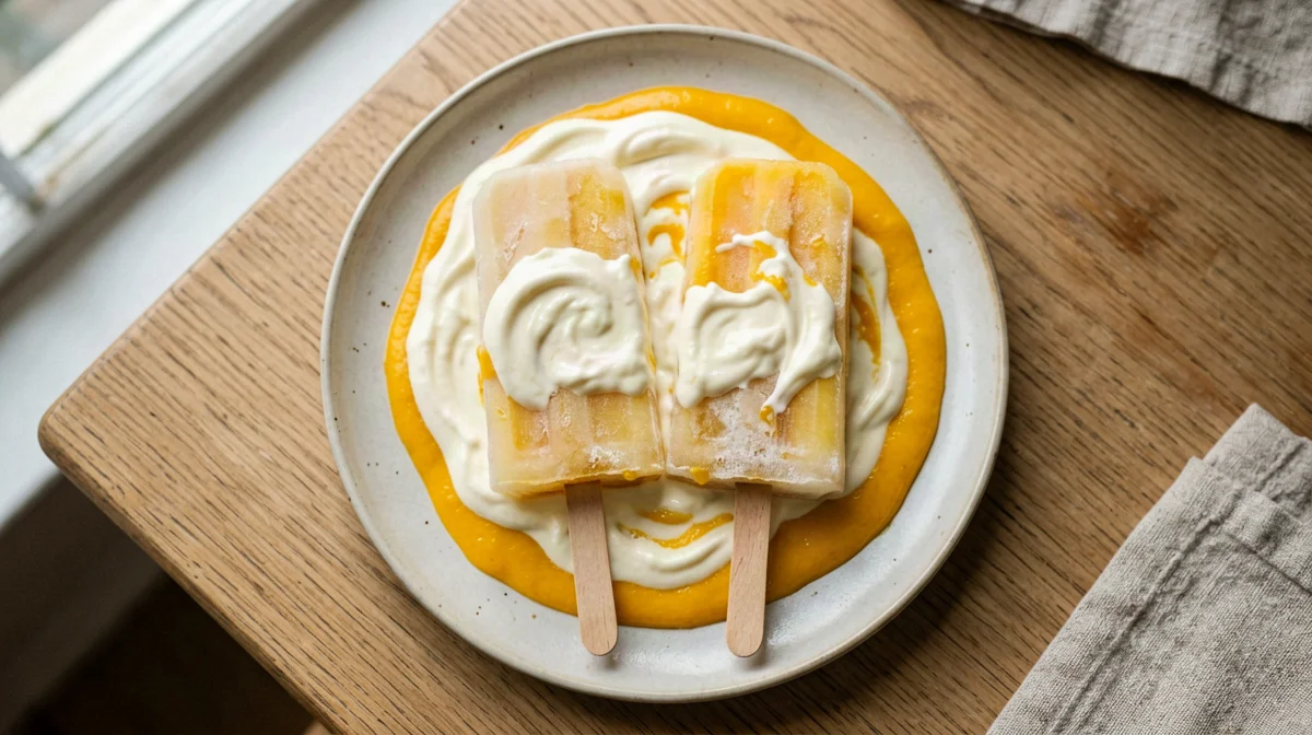 Soy yogurt and mango ice pops