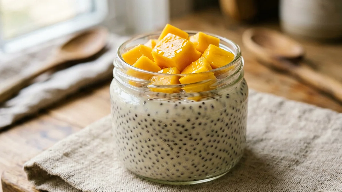 Layered coconut chia and mango pudding