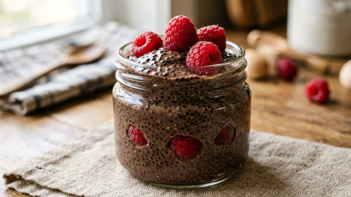 Chia pudding al cacao con lamponi