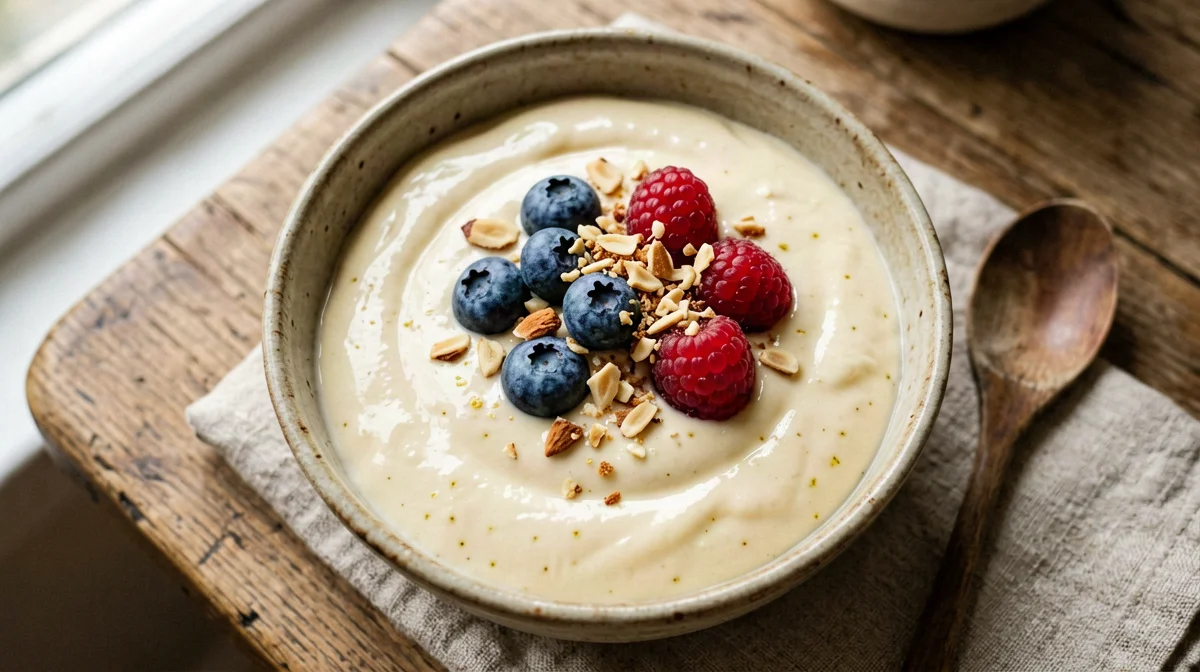 Crema di tofu setoso alla vaniglia con frutti di bosco