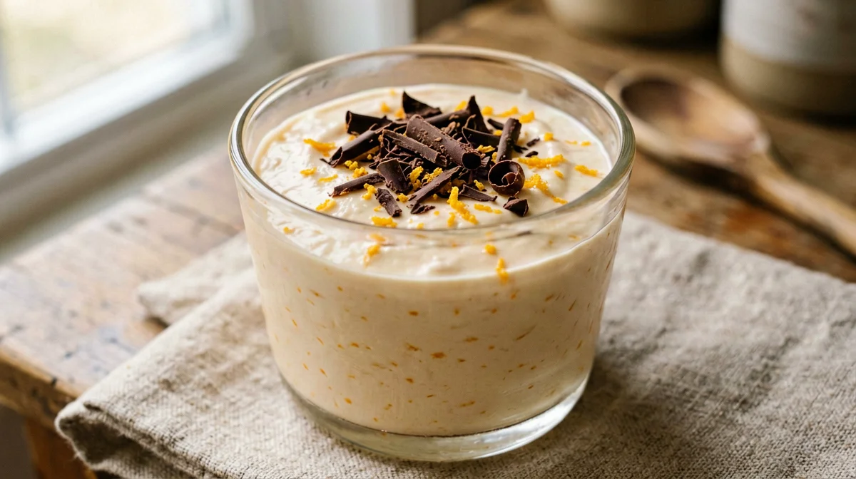 Orange quark cream with dark chocolate shavings