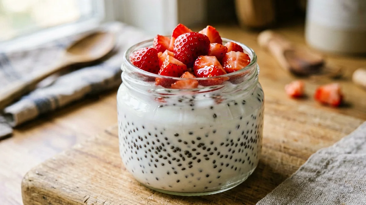 Vasetto di kefir, chia e fragole