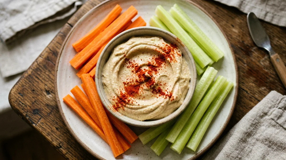 Hummus classico con bastoncini di carote e sedano