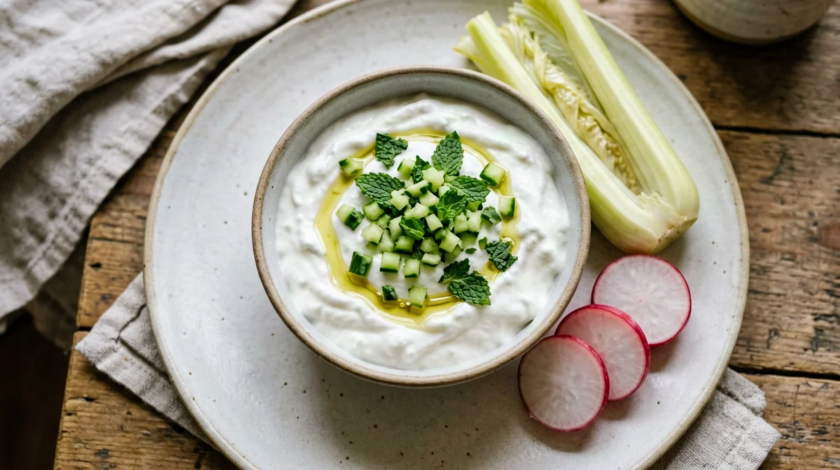 Greek yogurt tzatziki with fennel and radishes