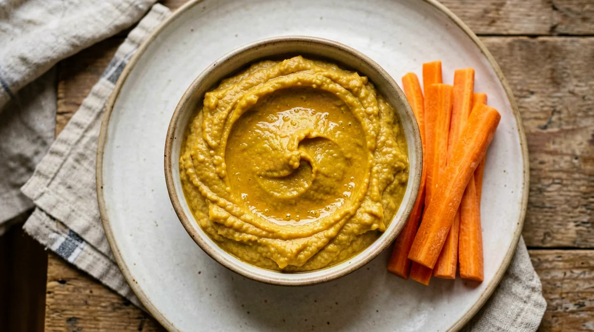 Hummus di zucca alla curcuma con bastoncini di carota