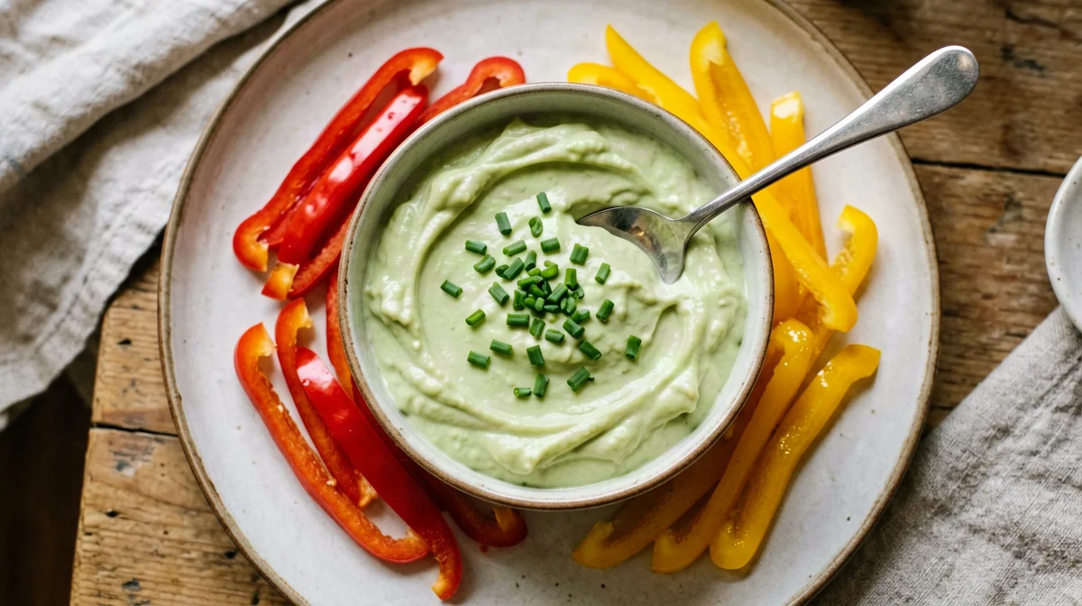 Avocado lime yogurt dip with peppers