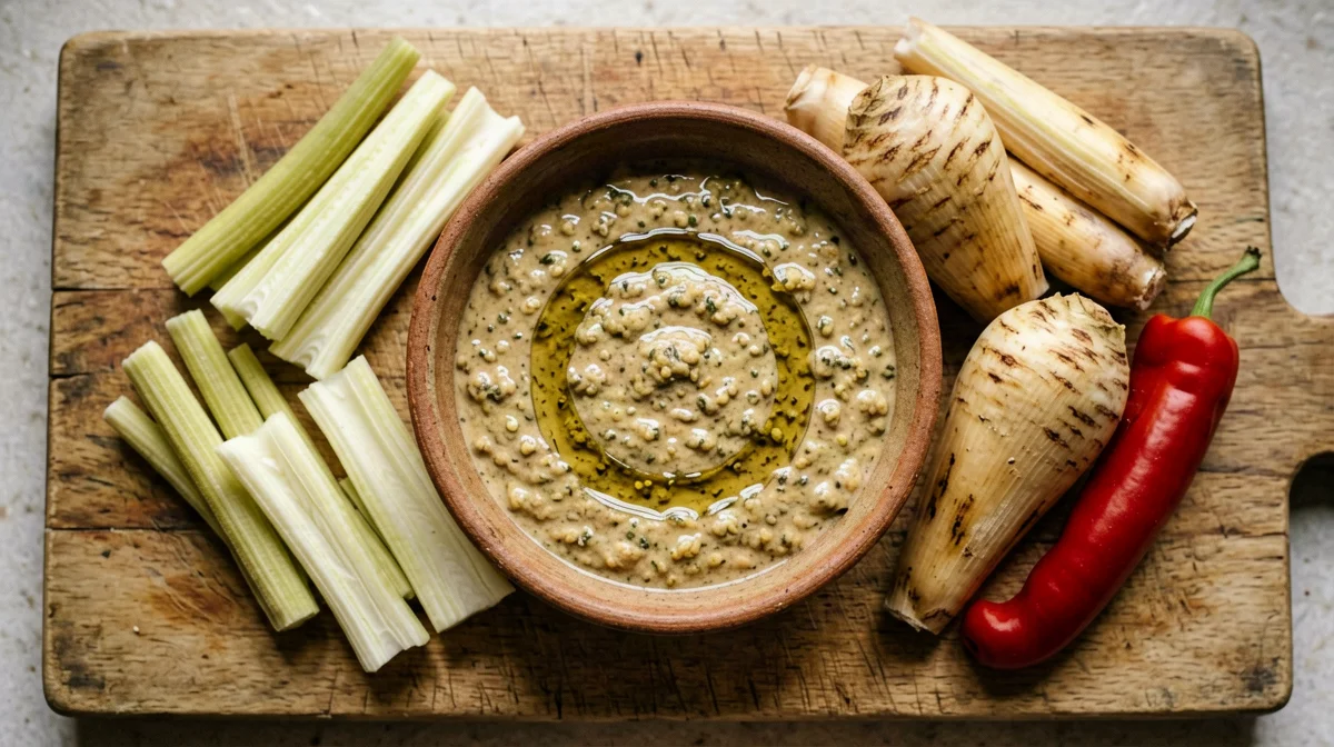 Light bagna cauda with cardoons and Jerusalem artichokes