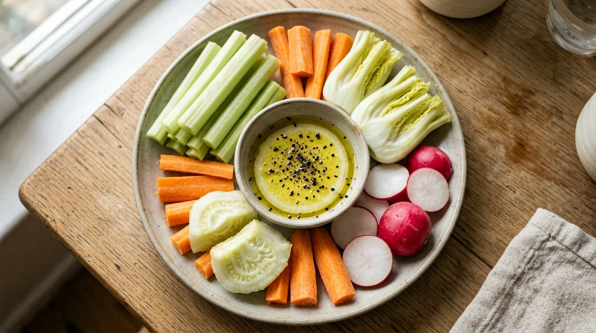 Raw vegetable pinzimonio with oil and lemon