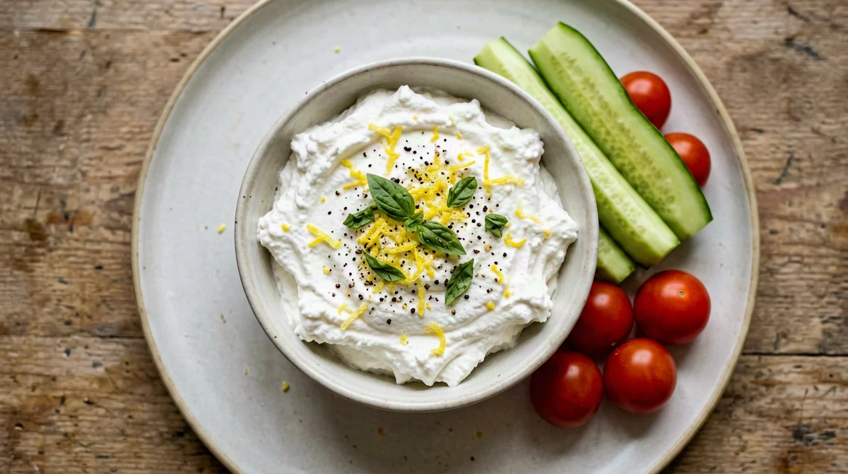 Crema di ricotta al limone e basilico con zucchine crude