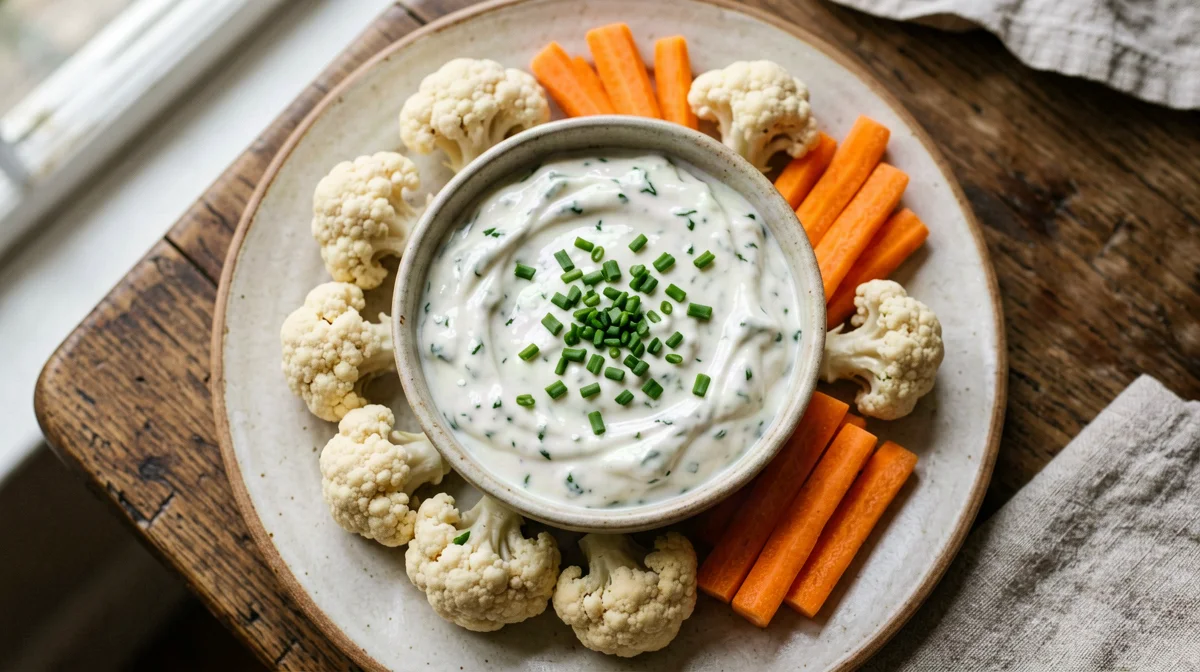 Salsa ranch vegana di tofu setoso con cavolfiore e carote