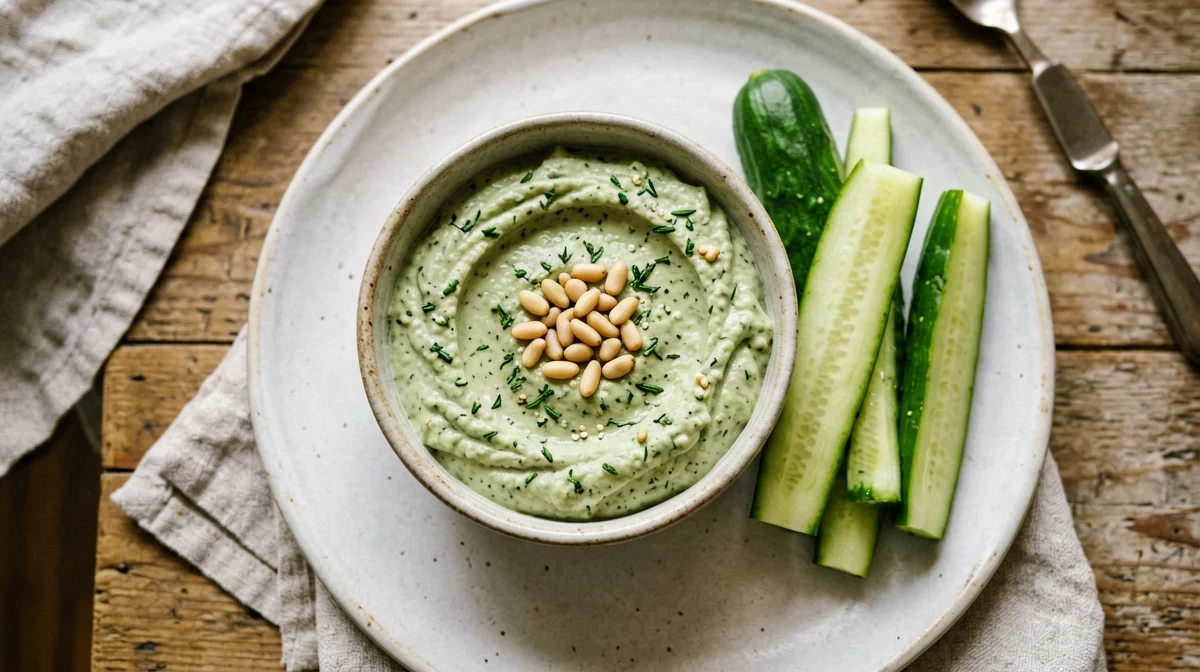 Basil and pine nut hummus with courgettes