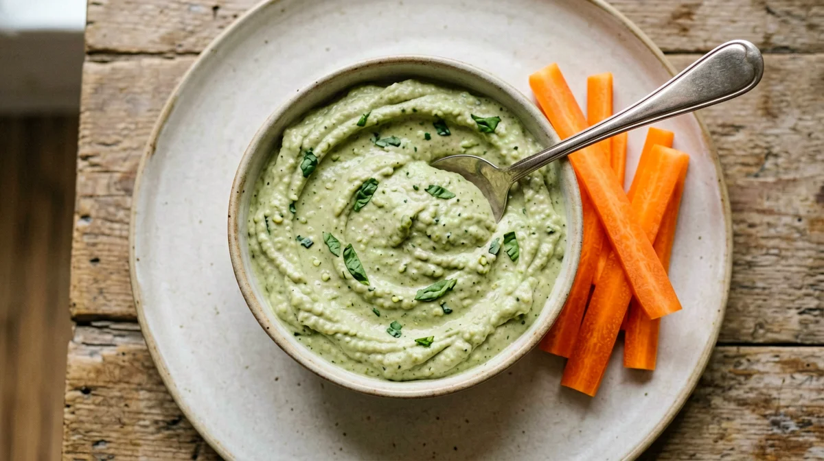 Courgette and almond cream with carrot sticks