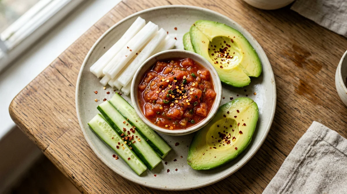 Salsa messicana con jicama, cetriolo e avocado