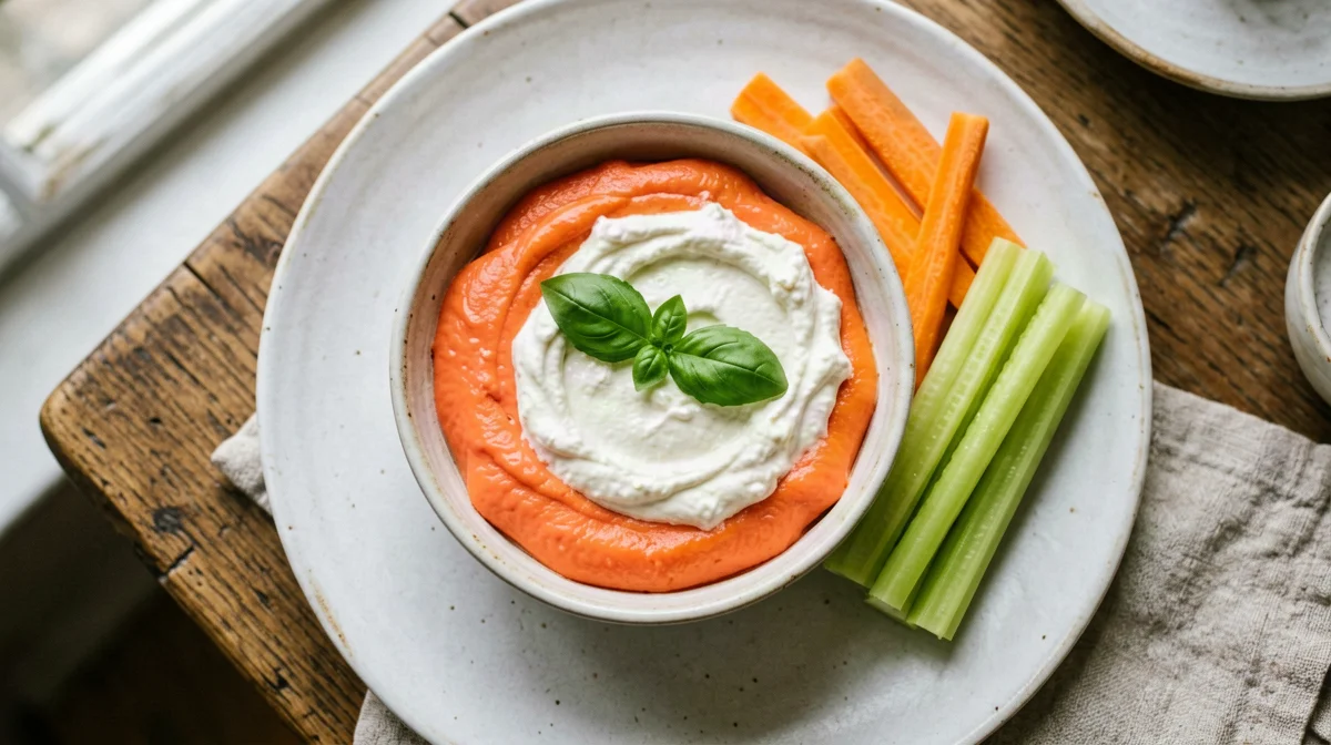 Crema di peperoni arrostiti e ricotta con carote e sedano