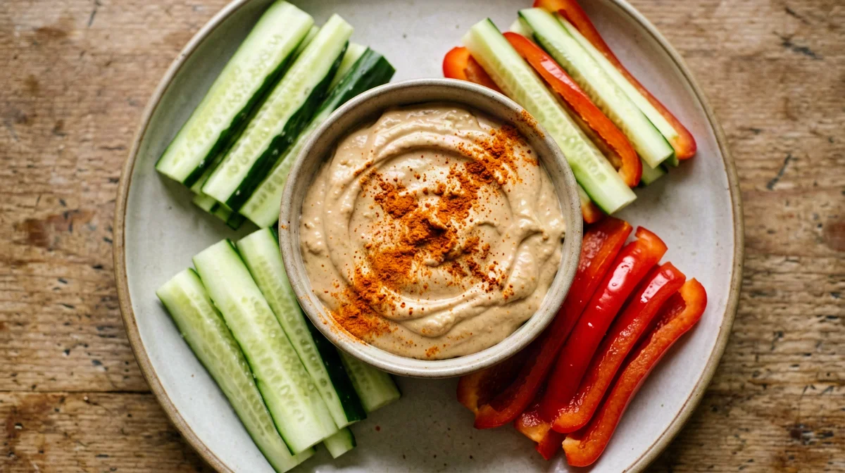 Smoked tofu paprika dip with cucumber and pepper