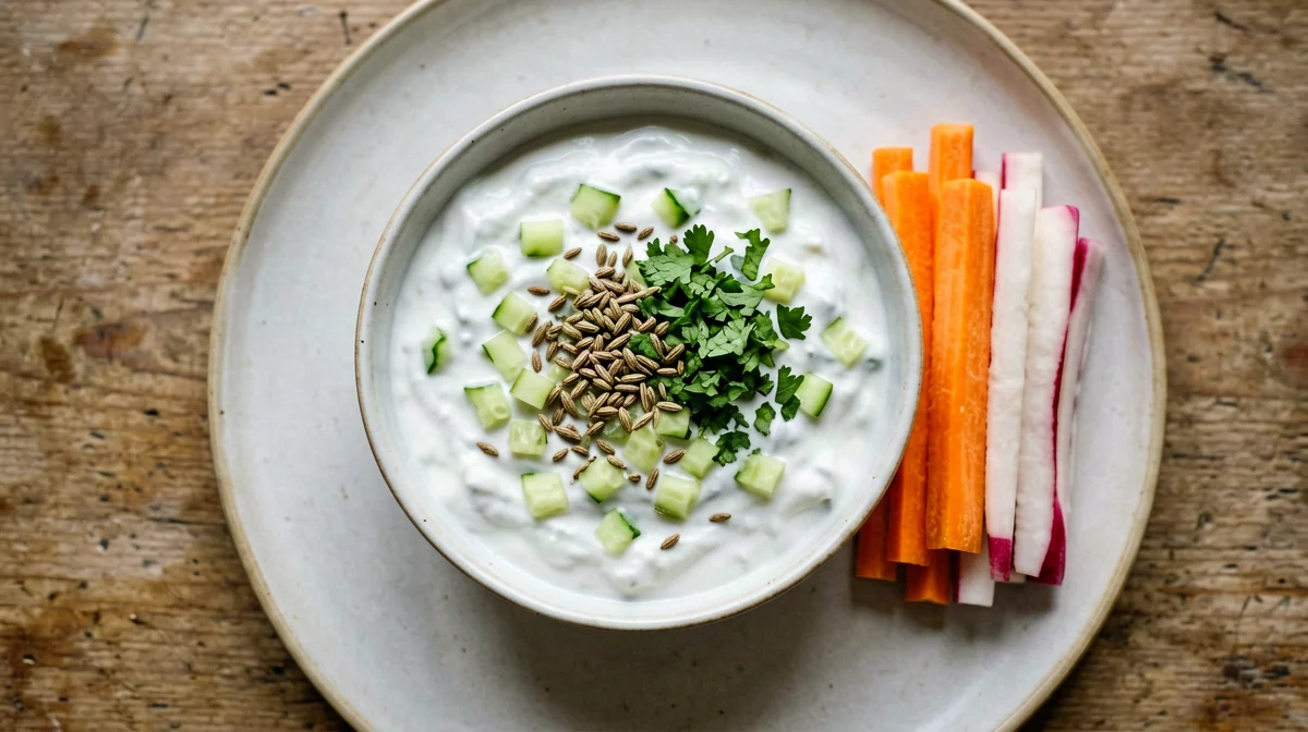 Toasted cumin raita with carrots and radishes