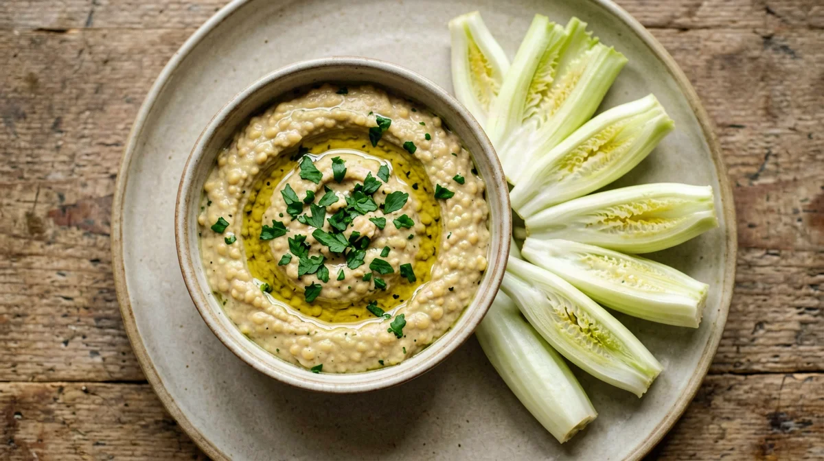 Lemon lupin bean dip with fennel wedges
