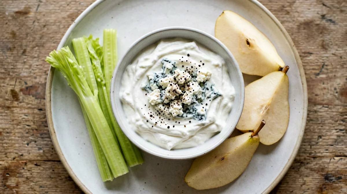 Light gorgonzola dip with celery and pear