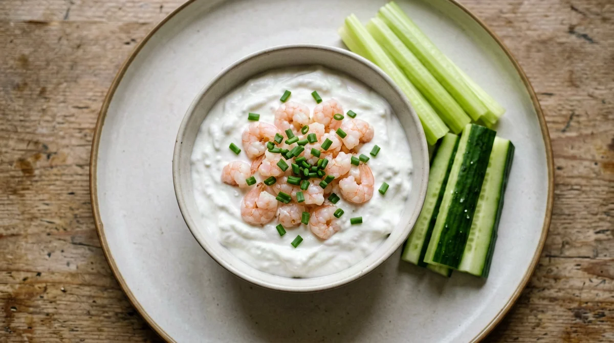 Crema di gamberi e yogurt al lime con sedano e cetriolo