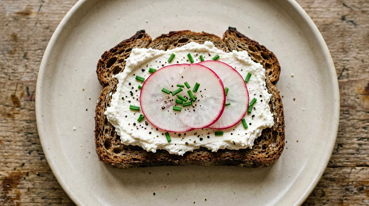 Pane di segale con quark, ravanelli ed erba cipollina