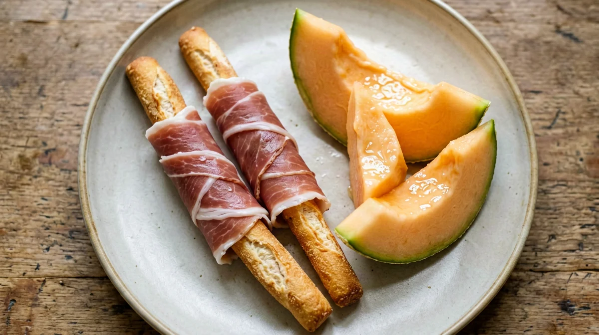 Breadsticks with prosciutto and melon