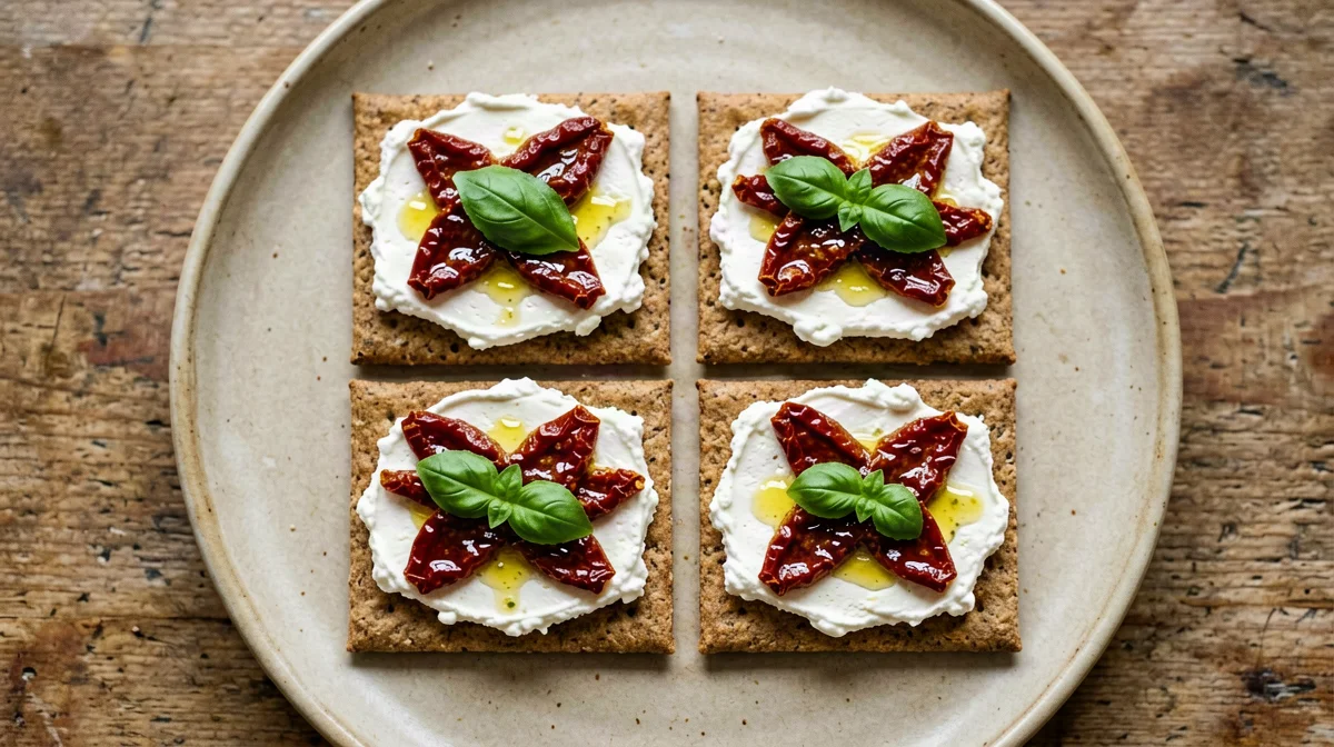 Crackers integrali con caprino e pomodori secchi