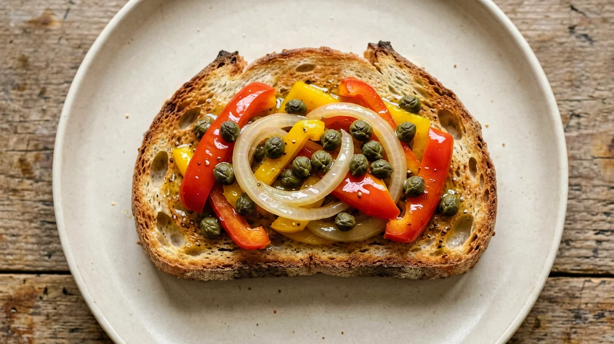 Light pepper stew bruschetta with capers