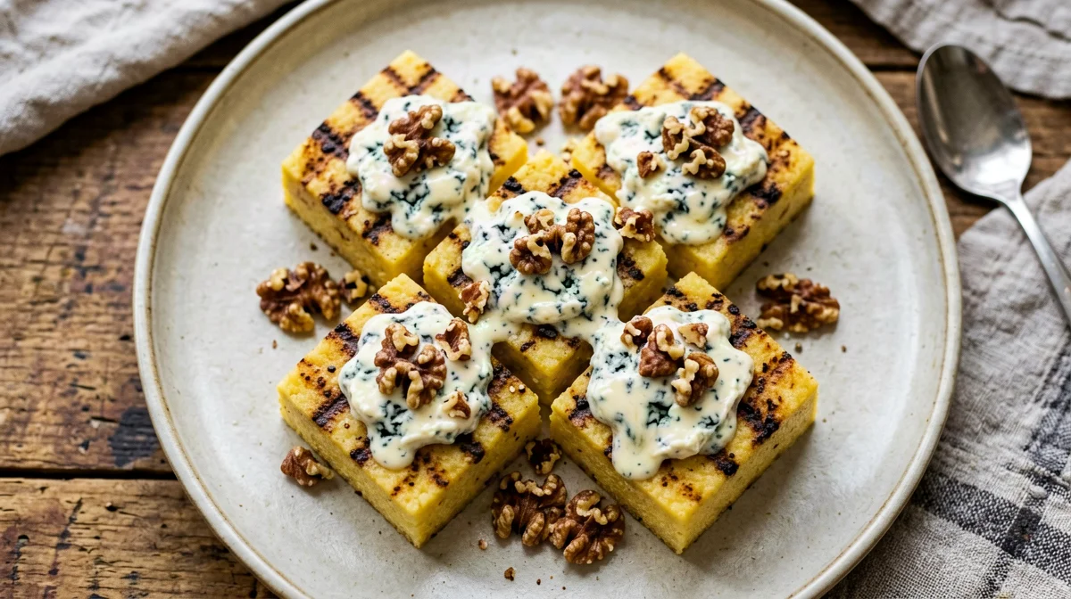 Grilled polenta bites with gorgonzola and walnuts