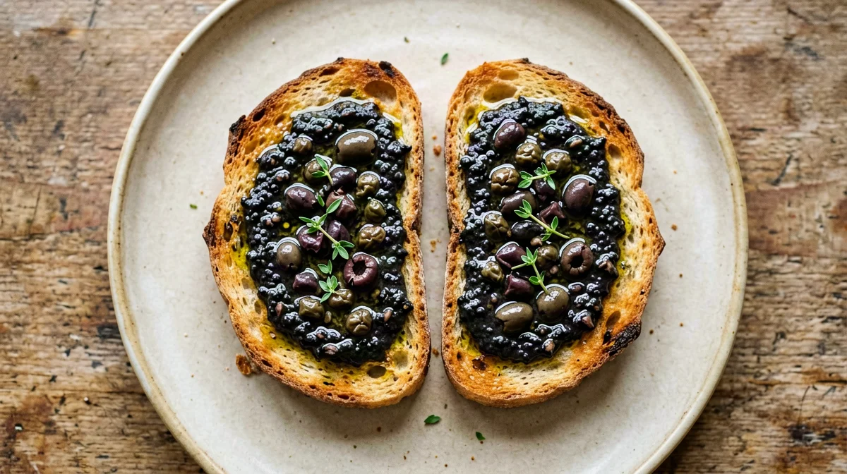 Black olive tapenade crostini