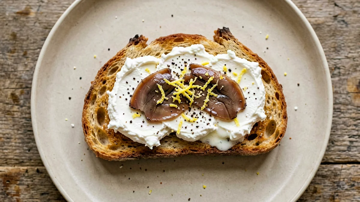 Burrata and anchovy bruschetta