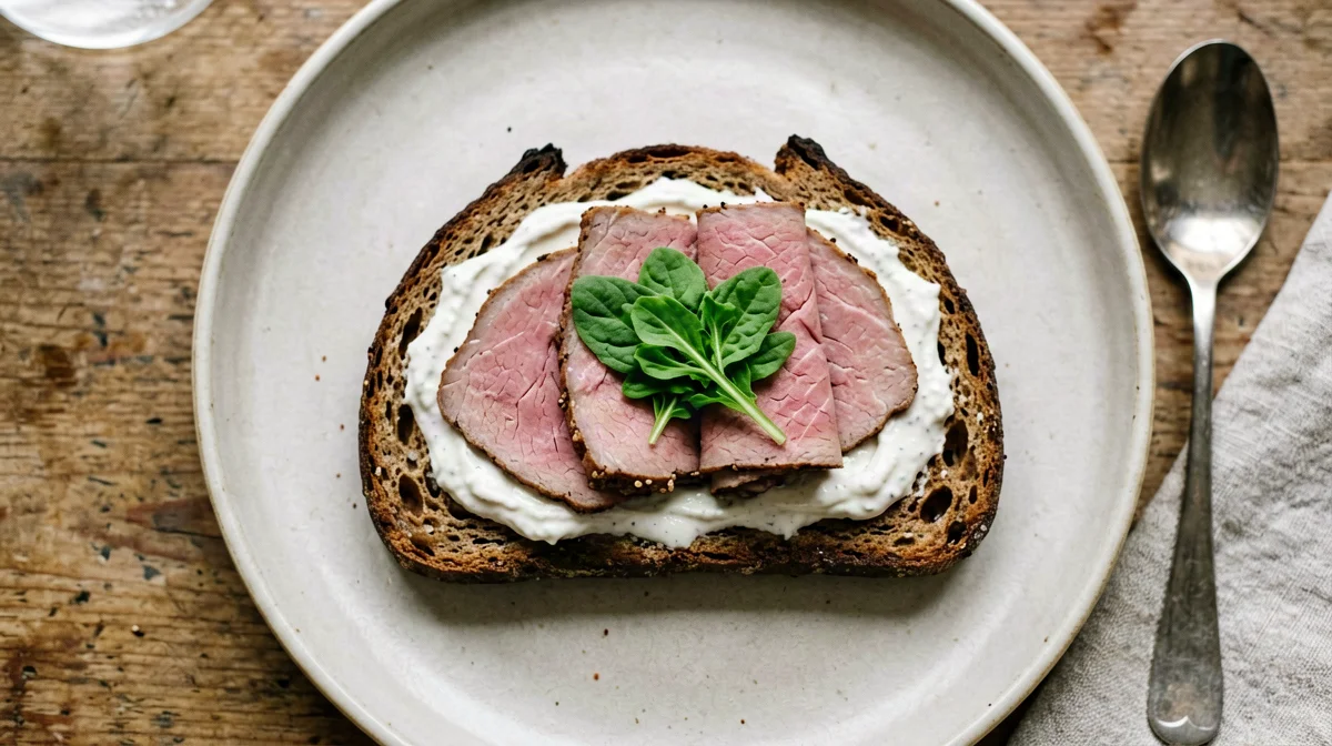 Pane di segale con roast beef, rafano e rucola