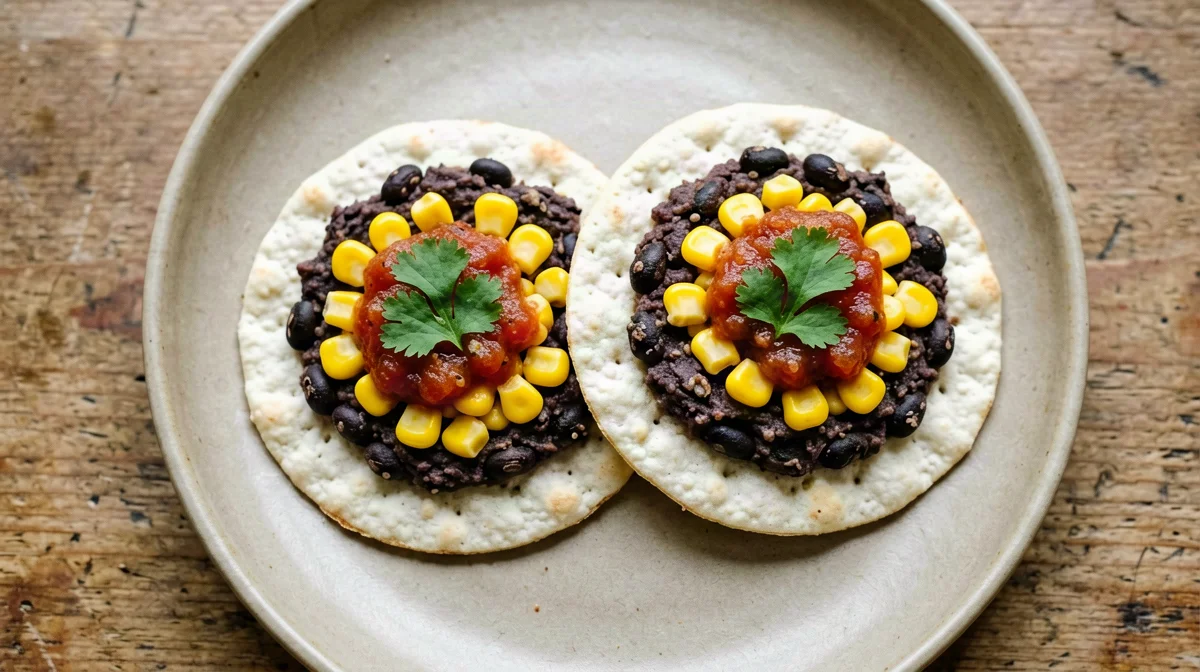 Corn cakes with black beans, corn and salsa