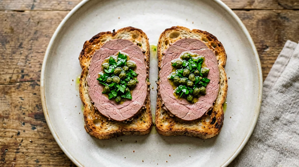 Crostini con lingua e salsa verde piemontese