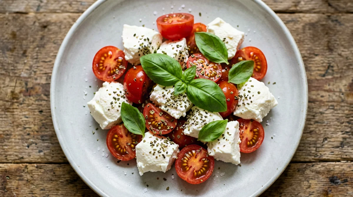Light mozzarella and cherry tomato caprese