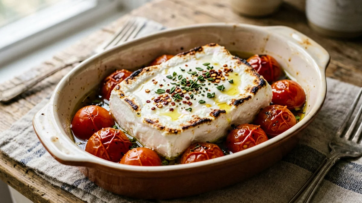 Baked feta with cherry tomatoes and oregano