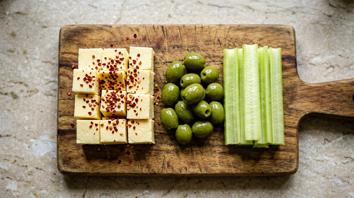 Provolone, green olive and celery board