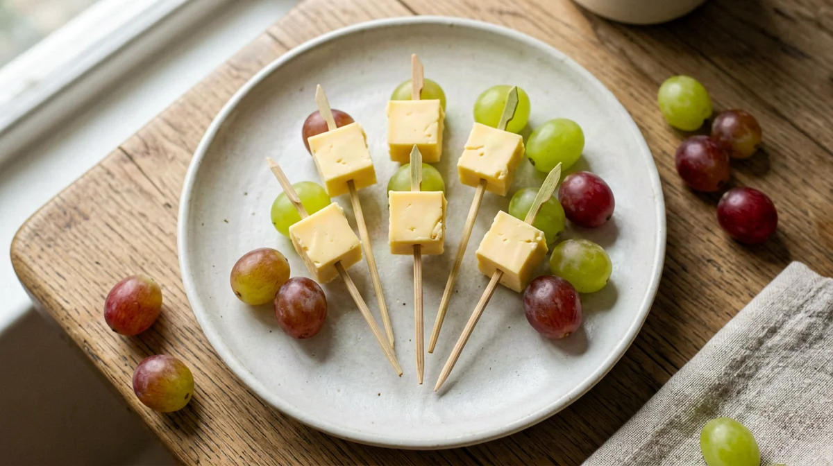 Emmental cubes with grapes