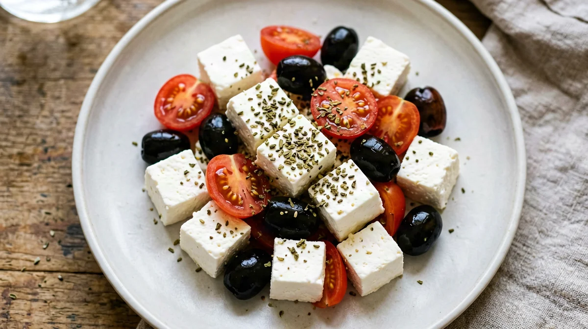 Primo sale cheese with cherry tomatoes, olives and oregano